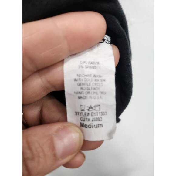 Egs Womens Black Animal Print Trim Tunic Top Medium Short Sleeve V Neck BOHO Tee - Picture 5 of 7